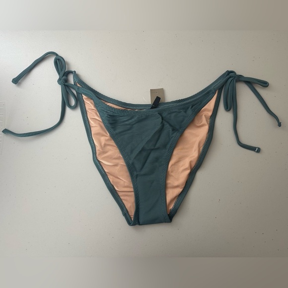 J.Crew Ribbed Curved-Waist Cheeky String Bikini Bottoms Swim Medium Blue/Green - Picture 2 of 7